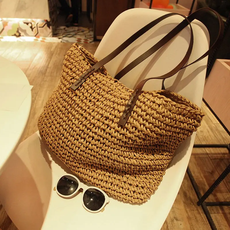 

Japanese large capacity straw bag braided ins holiday single shoulder shopping beach female