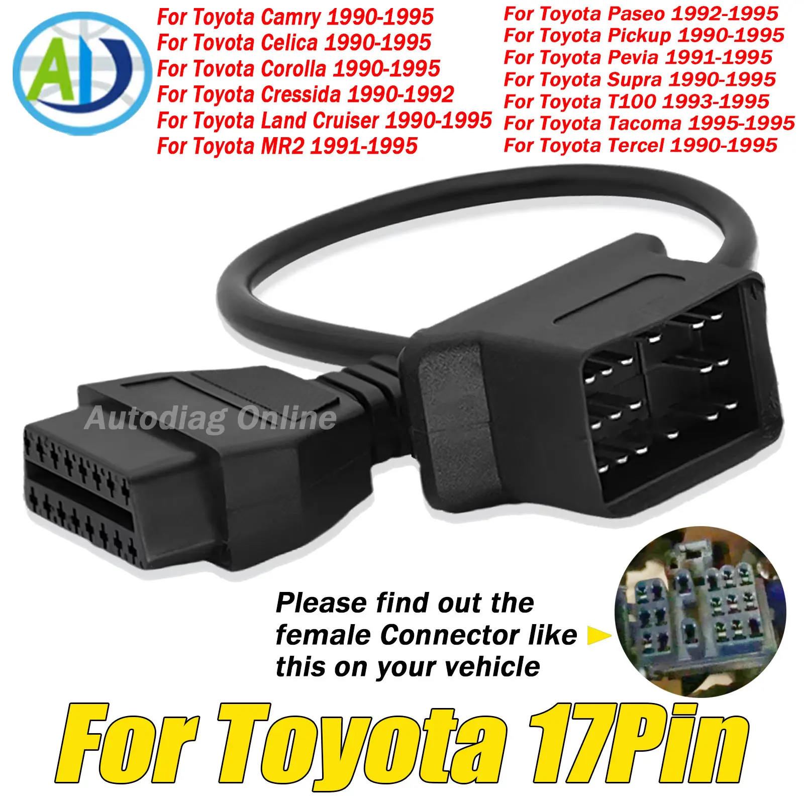 OBD2-Diagnosekabel für Toyota Camry/Celica/Corolla/Cressida/Pickup 17-poliger auf 16-poliger OBD1-OBD2-Adapter für OBD2-Schnittstellenscan – Detail 1