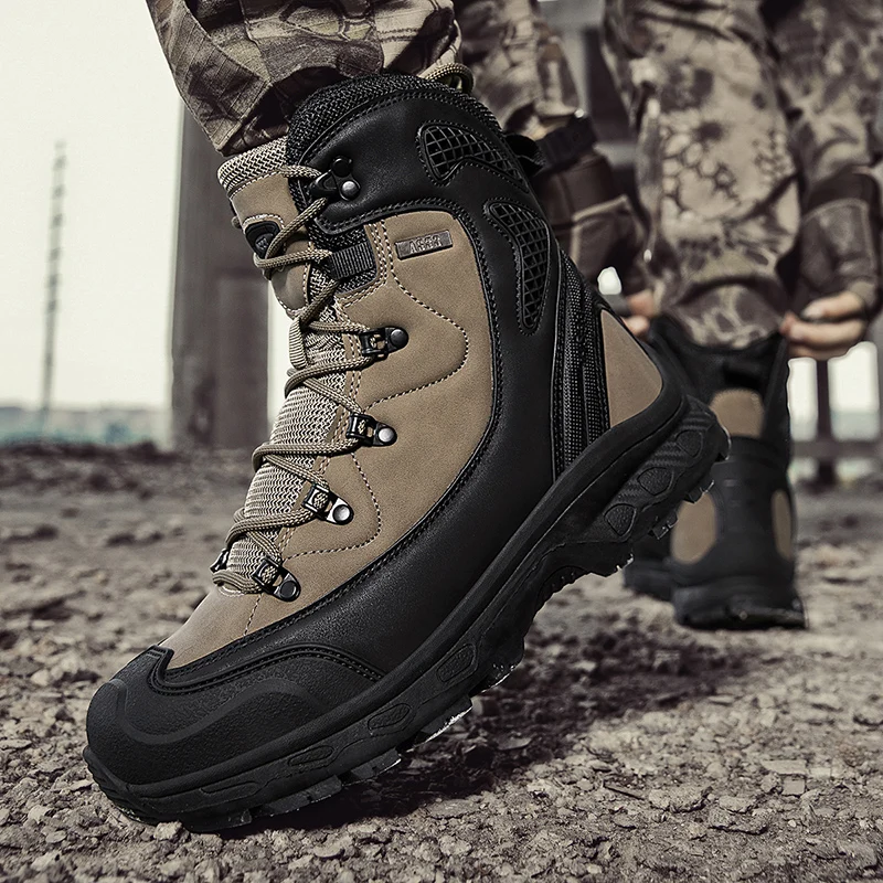 Herren wasserdichte Desert Taktische Stiefel aus Leder, rutschfeste Arbeitssicherheitsschuhe, atmungsaktiv, rutschfest, für Jagd, Wandern, Arbeitsstiefel – Detail 15