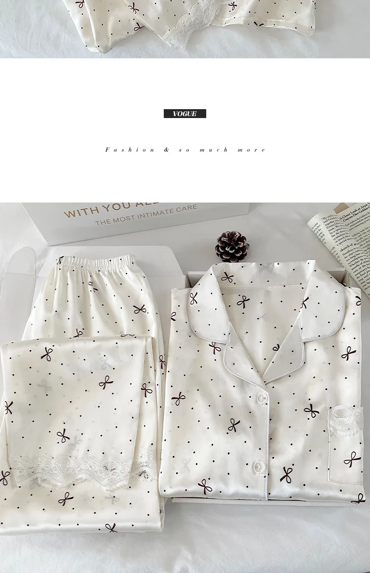 Koreanische Elegante Mädchen Pyjamas Sommer Neue Kurzarm Polka Dot Bogen Eisige Seide Kurzarm Pyjamas Anzug Hause Tragen Tatsächliche Fotos – Detail 4