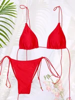 Sexy Triangle Mini Bikini Set Micro Thongs Red Swimsuit Women Bathing Suit Biquini Bandage Beachwear Print Swimwear Thong Bikini