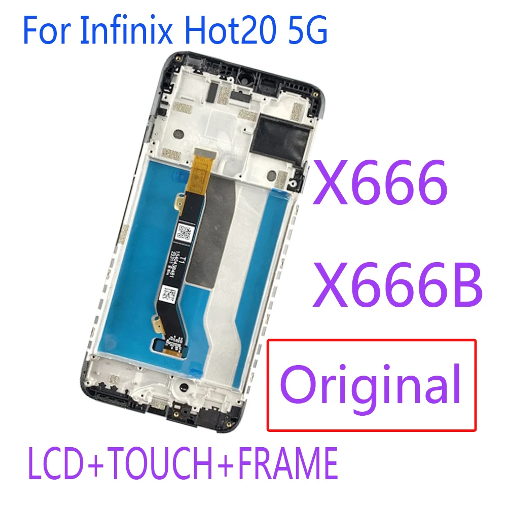 

6.58" Original for Infinix Hot 20 5G LCD Display Touch Screen Digitizer Assembly Replacement Frame for X666 X666B LCD