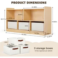 Shelf with Storage Boxes, Wooden Toy Storage Organizer for Books Toys, 2 Shelf Bookcase, 5-Section Storage Cabinet 2