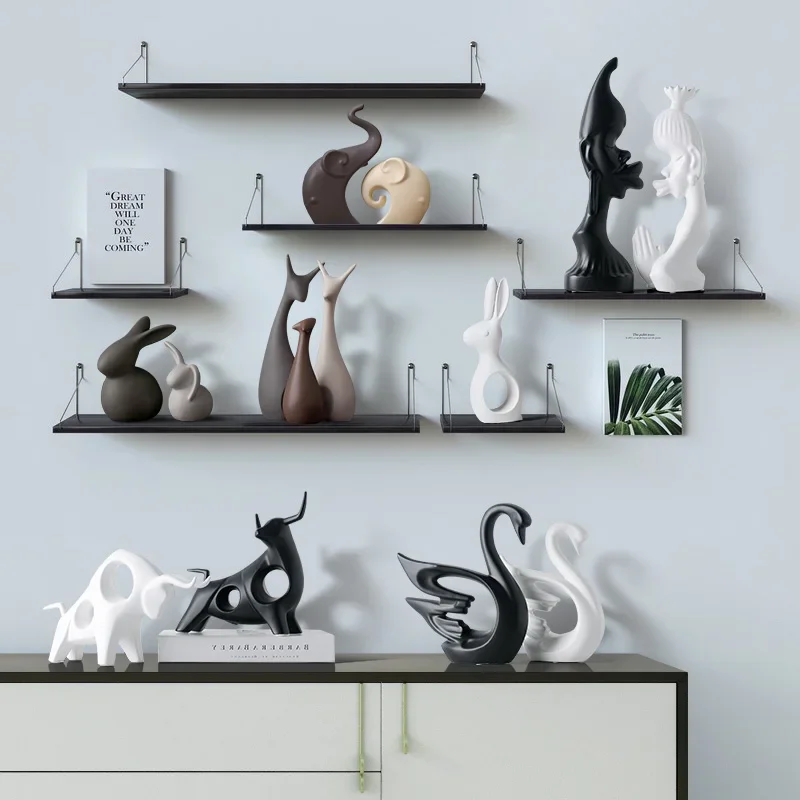Nordic Ceramic Animals Ornaments Home Cabinet Crafts Elephant Cat Deer Rabbit Snail Miniatures