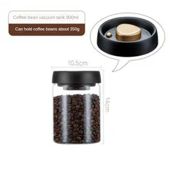 Vacuum Sealed Transparent Glass Coffee Bean Storage Jar - Airtight & Moisture-Proof Container (900ml)