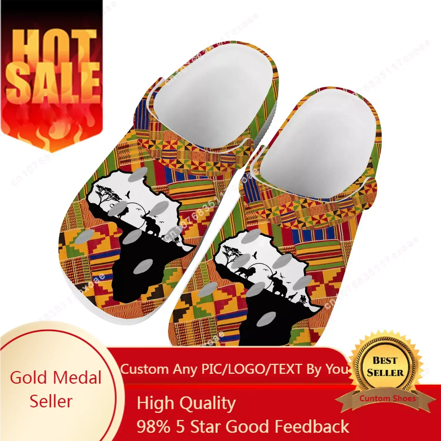 

African Ethnic Culture Design Home Clog Mens Women Youth Boy Girl Sandals Shoes Garden Custom Made Shoe Beach Hole Slippers