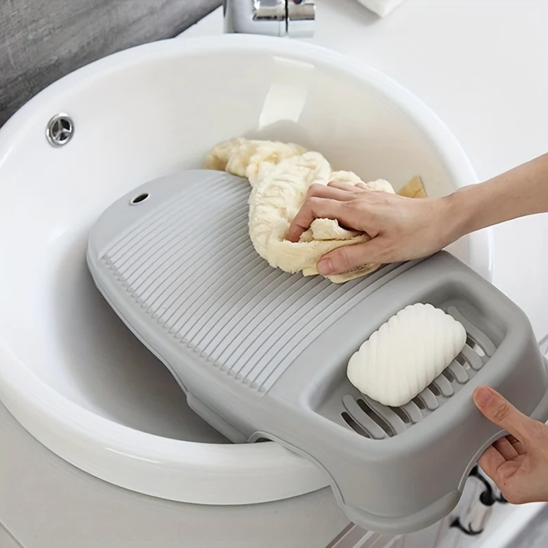 1pc Creative Plastic Thickened Old-fashioned Mini Washboard laundry board With Soap Dish-Perfect For Household Laundry!