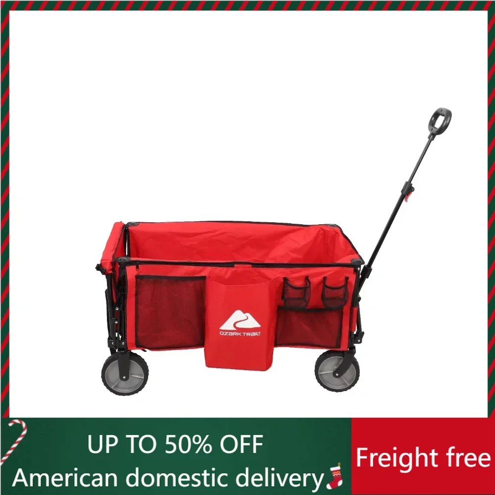 

Camping Utility Wagon with Tailgate & Extension Handle, Red,freight free