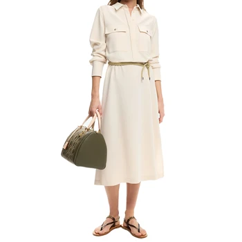 Women Shirt Dresses Long Sleeve Dresses Fashion Long Shirt Dress Elegant Belt Office Ladies A Line Casual Female Dress