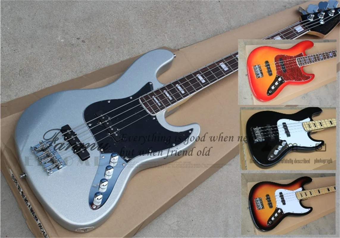 4 Corde Sliver Bass Guitar Jaz Body Tiglio Body Maple Neck Palissandro Fingerboard Shell Intarsio Ss Pickup Può Colore Personalizzato