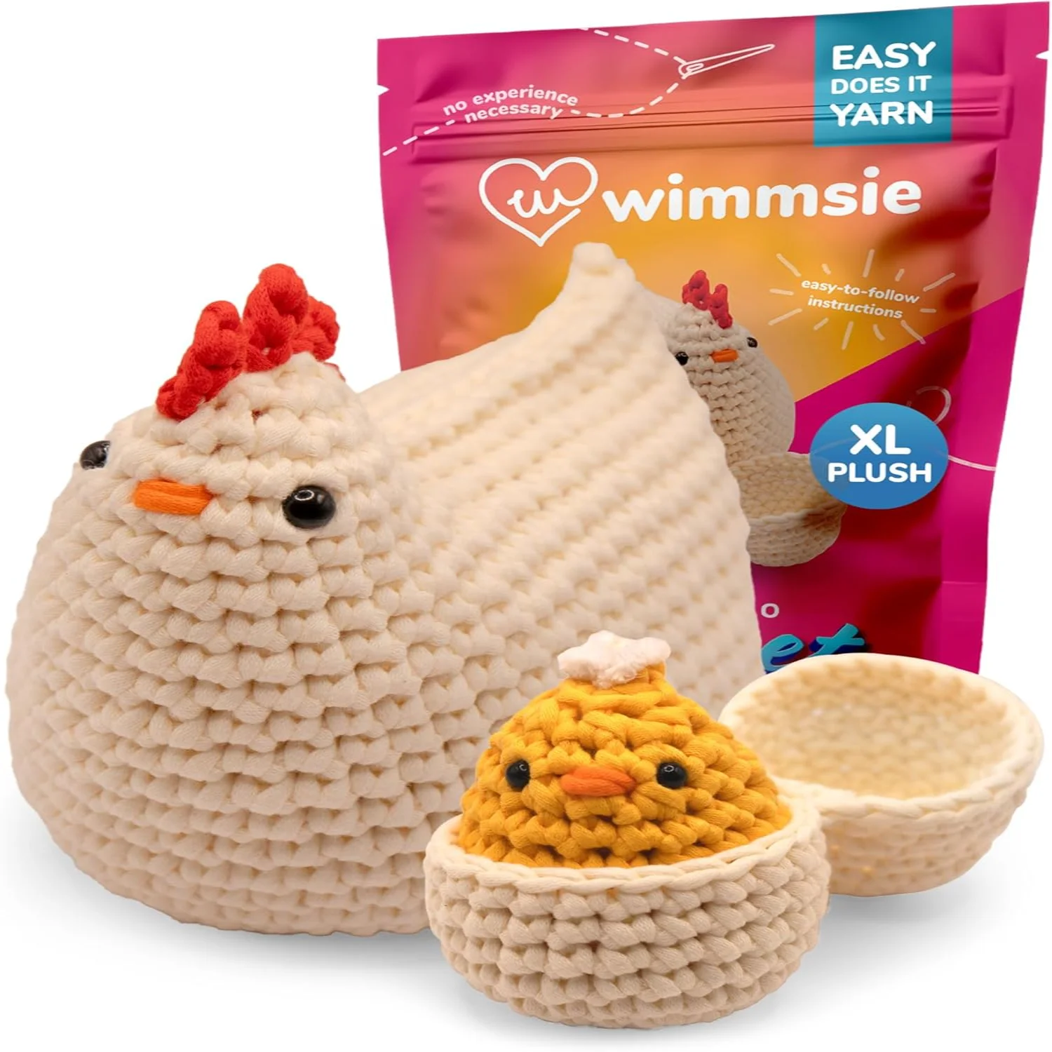 Crochet Animal Kit for Beginners-Easy Beginner Crochet Kit for-Amigurumi Chicken Chick & Egg Stuffed Animals Cute DIY