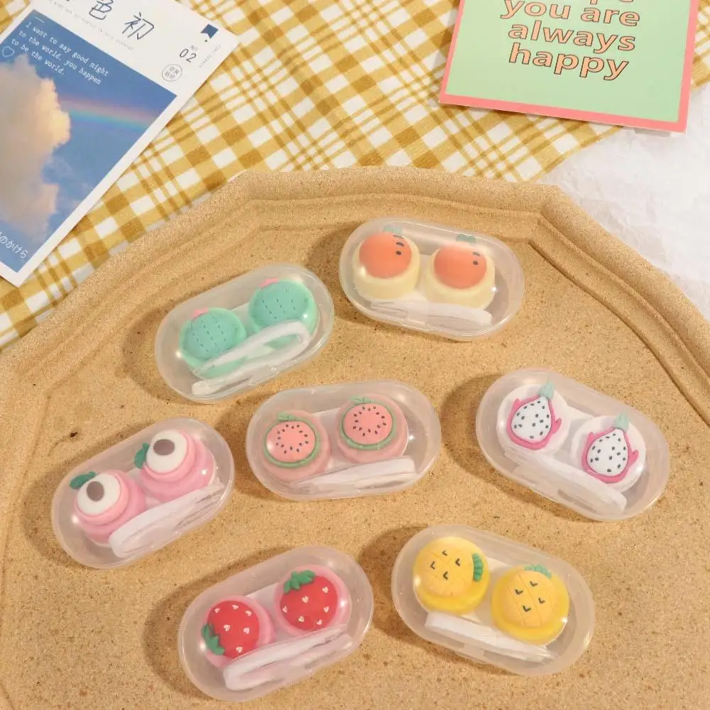 

Stick Connection Cartoon Rectangle Fruit Transparent Mini Contact Lens Case Storage Eye Care Lenses Box Contact Lens Container