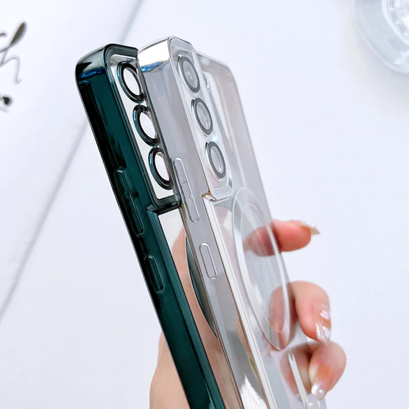 MagSafe-Compatible Transparent Soft Silicone Wireless Charging Case for Samsung Galaxy S22/S21 Series