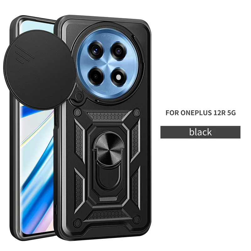 Per Oneplus 12R 5G Custodia Slide Lens Camera Capa Protettiva Per Oneplus 12R Custodia Magnetica Ring Holder Armor Cover Per One Plus 12R