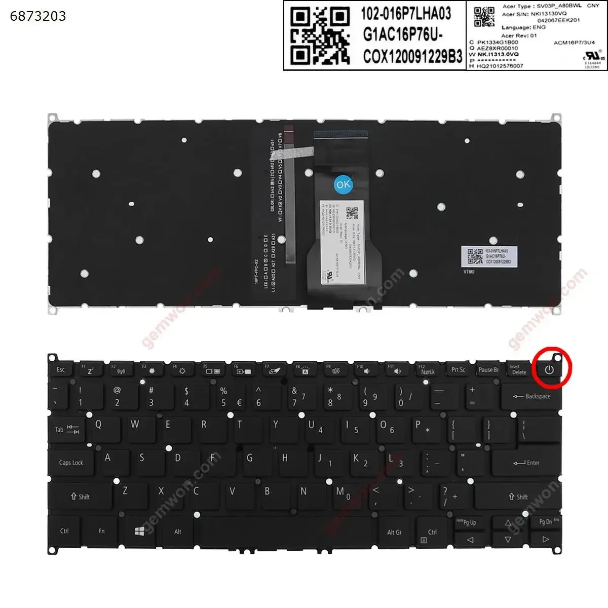 Tastiera Per Laptop Usa Per Tastiera Per Laptop Acer Swift Sf114-32 Muslimah Argento/Nero/Bianco Retroilluminata