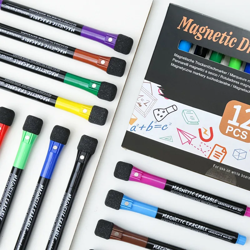 12 Color Magnetic Dry Erase Markers Whiteboard Markers with Eraser Magnetic Whiteboard Markers for School Children Teacher Gift - 2