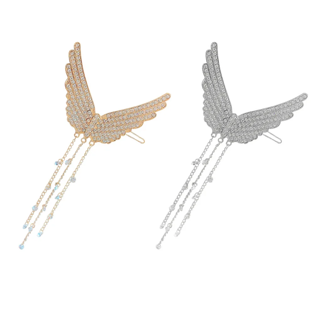 

2pcs Rhinestone Angel Wings Hair Clip Tassels Hairpins Delicate Hair Barrette