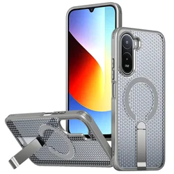 Luxury Magnetic Bracket Heat Dissipation Rugged Tough Phone Case Cover for Poco C81 (FX- Gray)