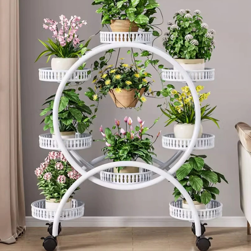 Metal Plant Stand with Wheels 6-Pot Flower Rack for Indoor and Outdoor Gardens Plant Holder for Yard Use Mobile Stand