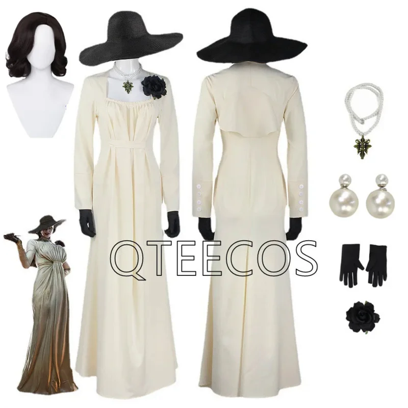 Lady Diaccu Costume Cosplay Chatelain Alcina Rischio Biologico Comesse Sexy Halloween Party Vampire Clothes Dress Neacklace Hat