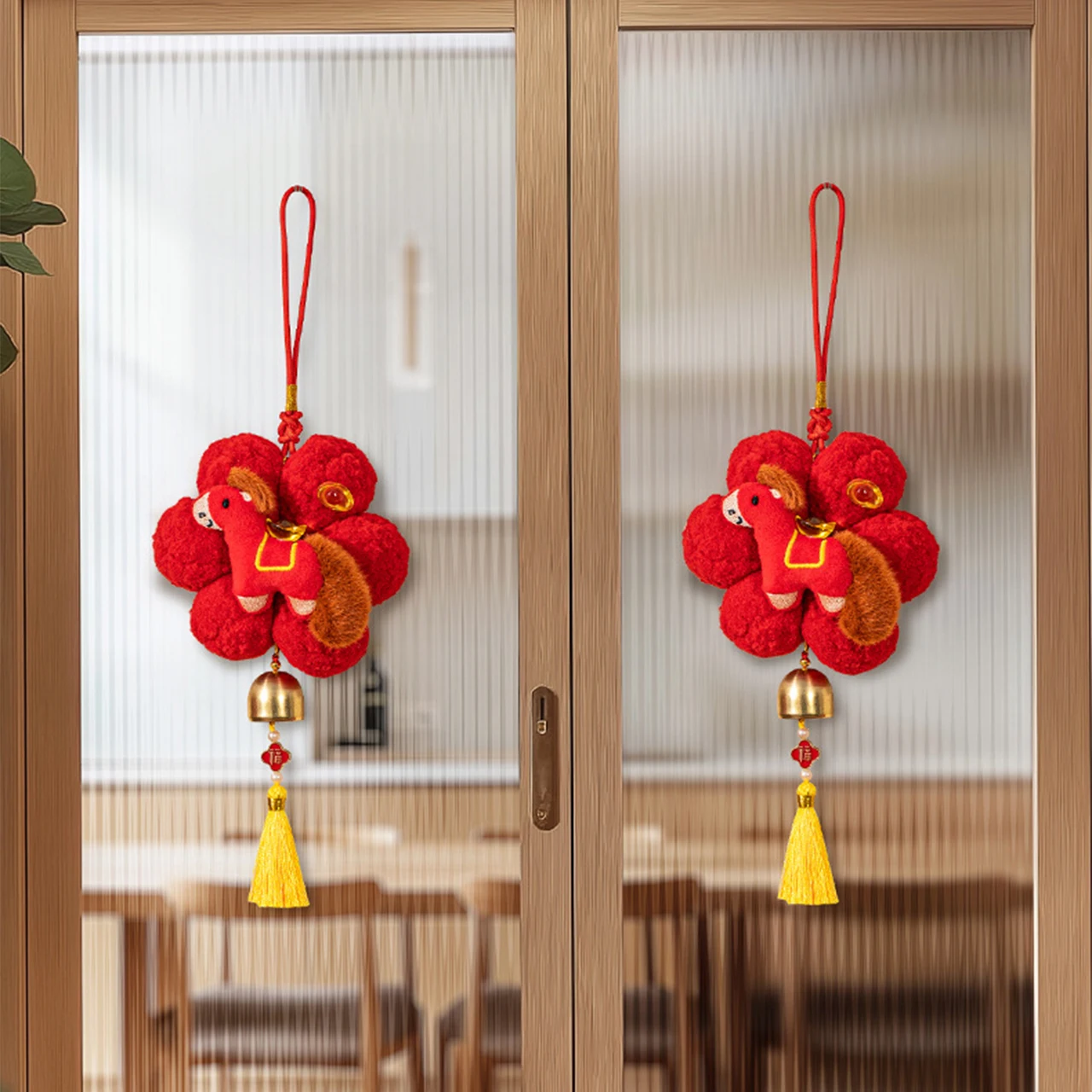 2026 New Year Decoration Hanging Plush Ornament with Wind Chime Room Decor Chinese New Year Hanging Ornament Festival Supplies