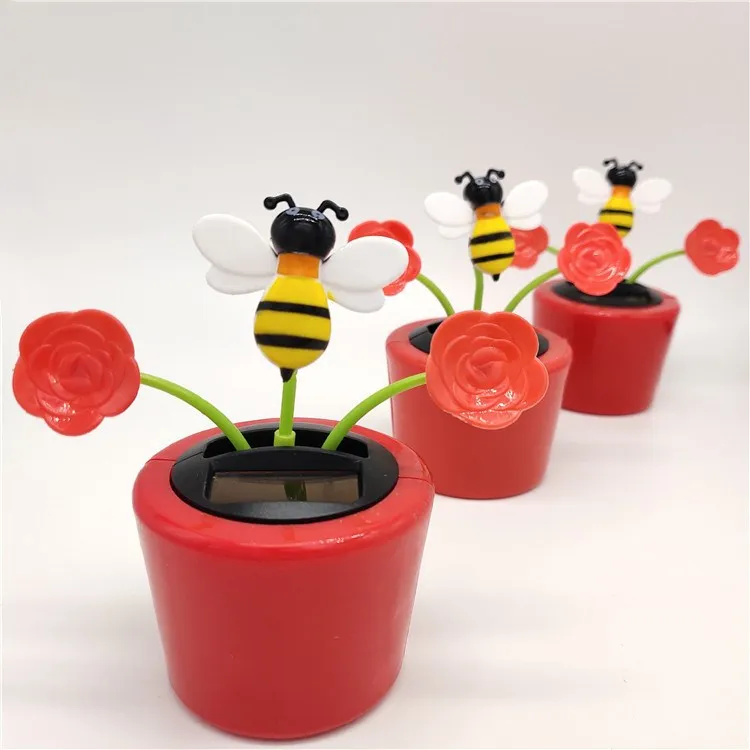Children Solar Toys Cute Flower Butterfly Bee Swinging Doll Solar Car Ornament Creative Cartoon Flower Car Decoration