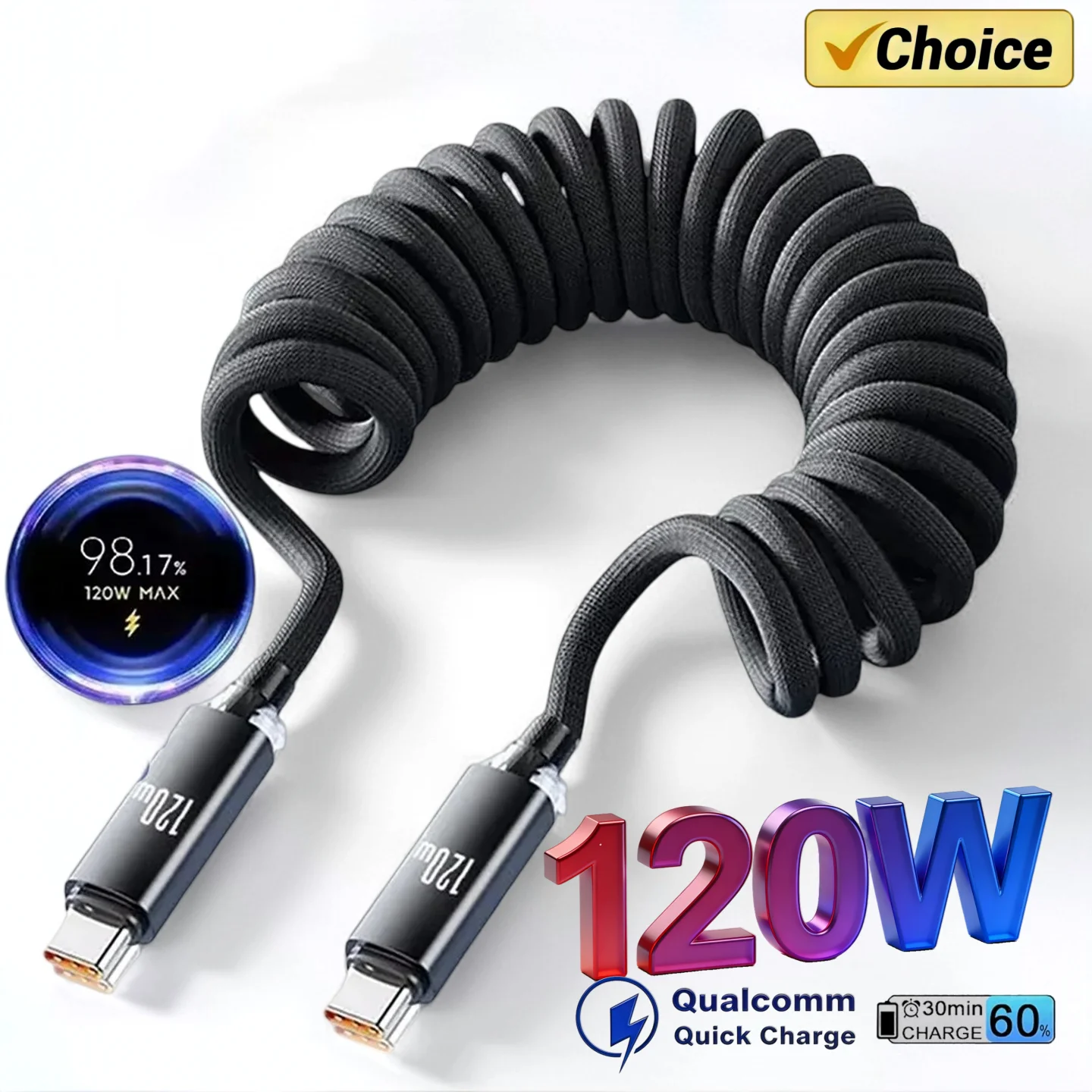 Cable telescópico de carga rápida de 120W para coche, tipo C a USB C, para iPhone 17 16, USB A a tipo C, para Samsung Xiaomi Huawei