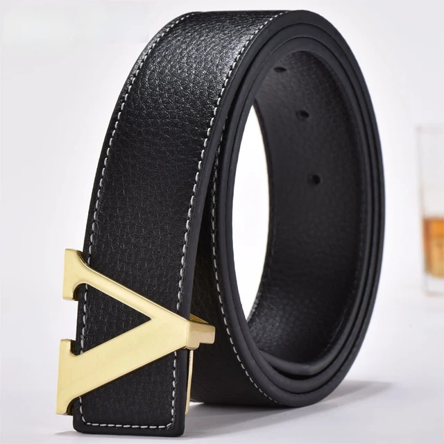 Gold V-Letter Belt Women's Fashion Belts Black Brown Cinturon Girl Waistband