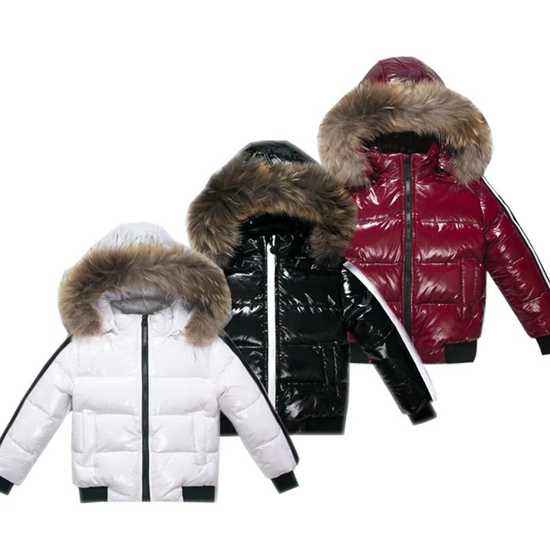 Boys and Girls Down Jackets Children's Winter Clothes Leather Fur Collar Fabric Windproof and Rainproof 2-10Y