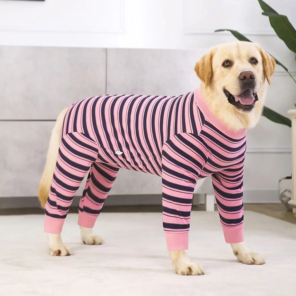 내구성 있는 네 다리 강아지 스트라이프 점프수트 세련된 폴리에스터 애완견 옷..