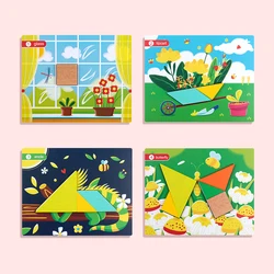 High Quality Wooden Pattern Blocks Set Geometric Shape Puzzle Kindergarten Classic Educational Montessori Tangram Toys for Kids