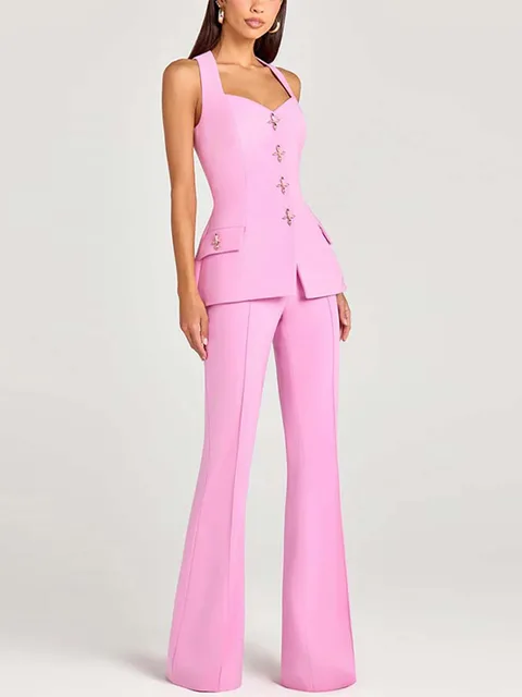 Karina Lapel Single Breasted Pockets Chic Pant Set 4