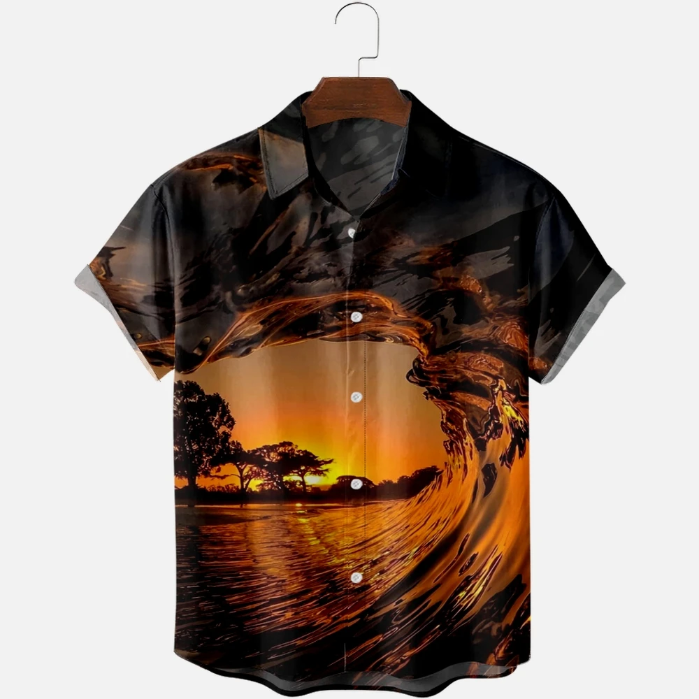 

Hawaiian Shirts for Men Vacation Sea Wave Photo Print Shirts Short Sleeve Summer Beach Vacation Tops Breathable