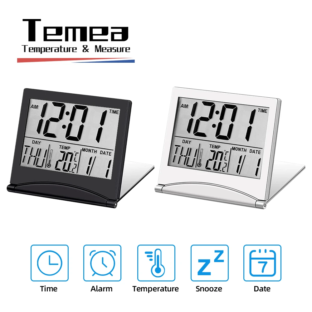 outside caliper Temea Folding LCD Digital Travel Clock Thermometer Humidity Meter Alarm Clock Desk Table Weather Station Desk Temperature Sensor 3m tape measure