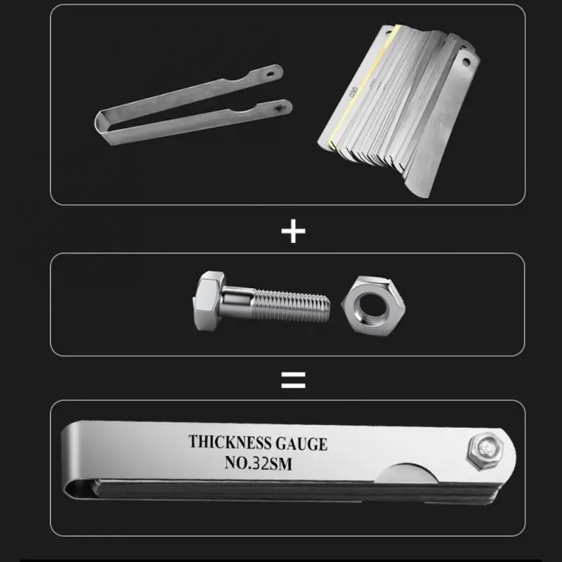32 Feeler Gauge Metric Thickness Gauge Set Blade Gap Filler Tappet Valve Thickness Measurement Layout Tool Gages Metering