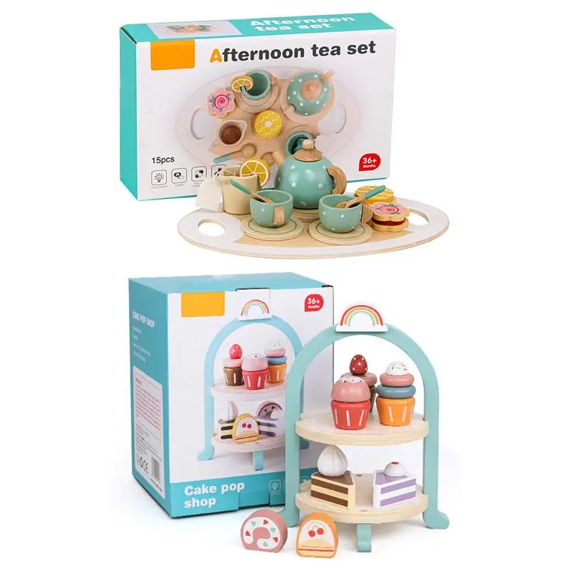 

Kid Kitchen Play Set Pretend Wooden Tea Set For Doll House Play House Kitchen Toys With Teapot Teacups Spoons Girls And Boys