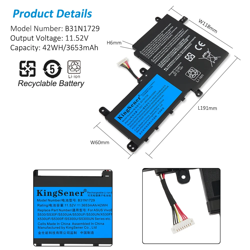 Kingsener-bateria do Portátil para Asus Vivobook S15 S530 S530f S530fa S530fn S530ua S530uf S530un X530fn 11.52v 42wh B31n1729 - Imagem 4