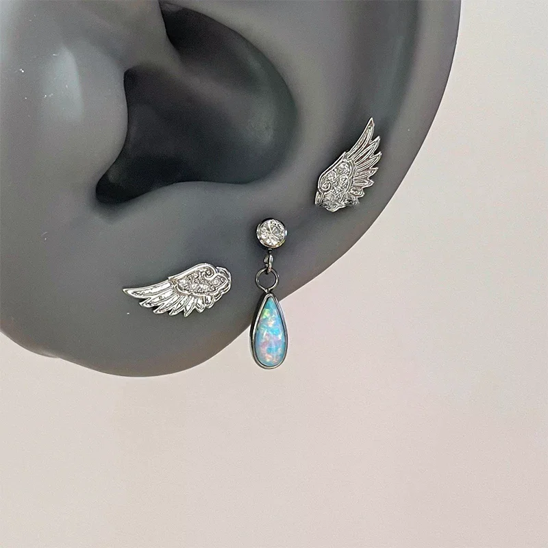1pair Vintage Angel Wings Stud Earrings - Creative Punk Couples Earrings For Women Fashion Jewelry Birthday Gift Cute Ear Studs