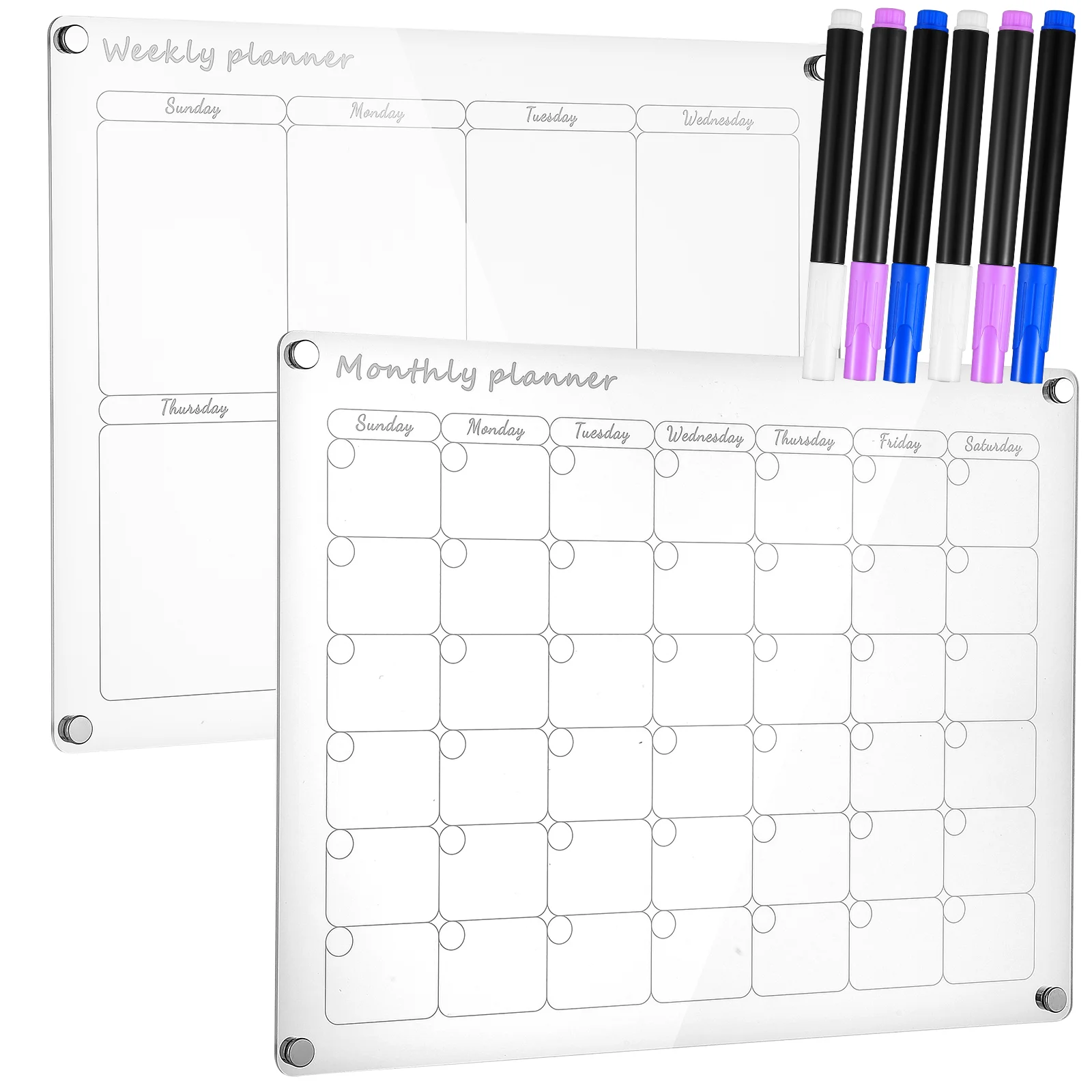 

2 Pcs Clear Acrylic Calendar Plan Magnet List Fridge Whiteboard Magnetic Message for Memo Schedule Planning