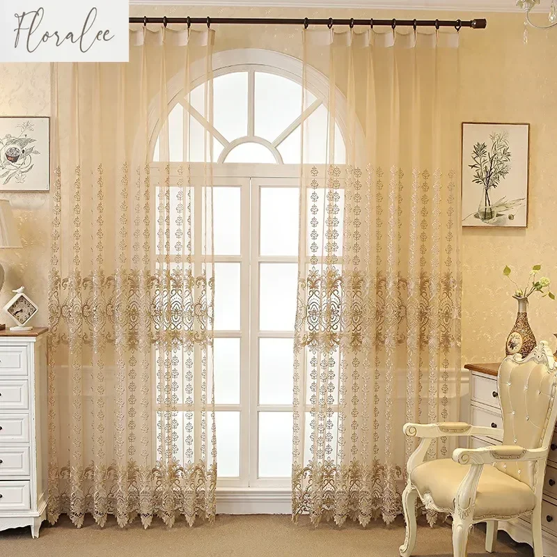 Tende per finestre ricamate in stile europeo per soggiorno, soggiorno, camera da letto, tulle leggero in stile lusso per la decorazione di finestre 5