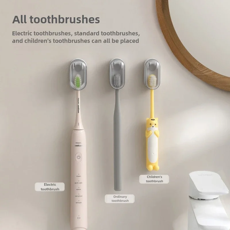 Toothbrush Holder Wall Mounted with Cover Bathroom 1 Slot Toothbrush Storage Organizer Shower Self Adhesive Hanger toothbrush holder