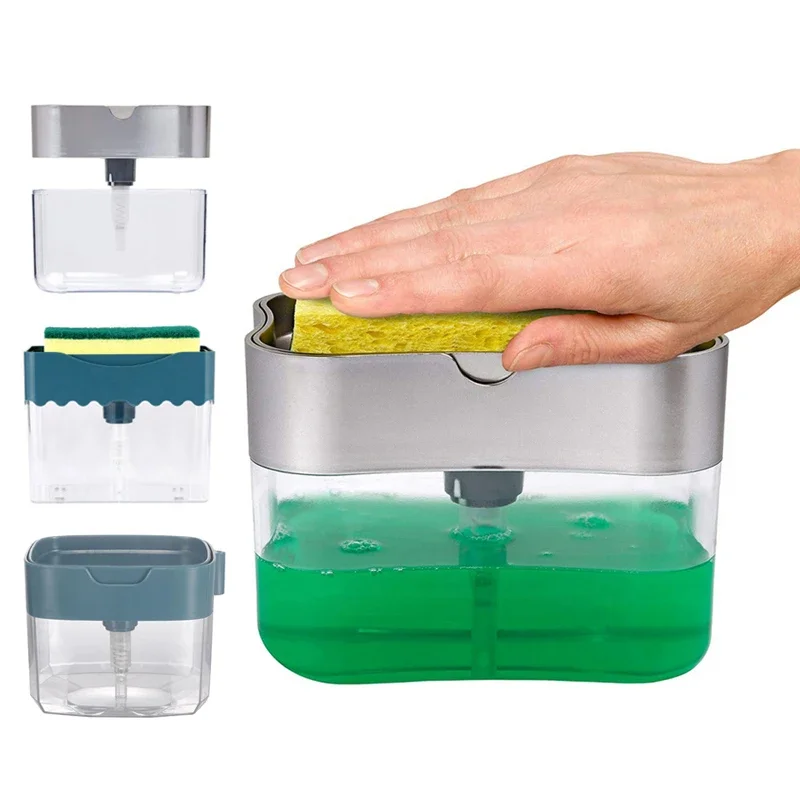 

Soap Dispenser Soap Pump Sponge Caddy New Creative Kitchen 2-in-1 Manual Press Liquid Soap Dispenser With Washing Sponge