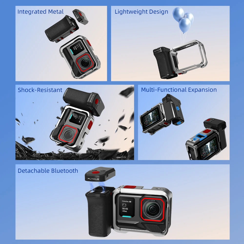 Insta360 Ace Pro 2/X5용 블루투스 리모컨이 포함된 플라이마일 카메라 그립 스트리트 핸들 사진 액세서리