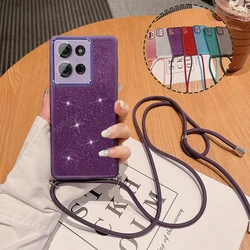 Luxury Crossbody Lanyard Candy Color Glitter Silicone Phone Case Cover - Motorola Moto E15 (GS Purple)