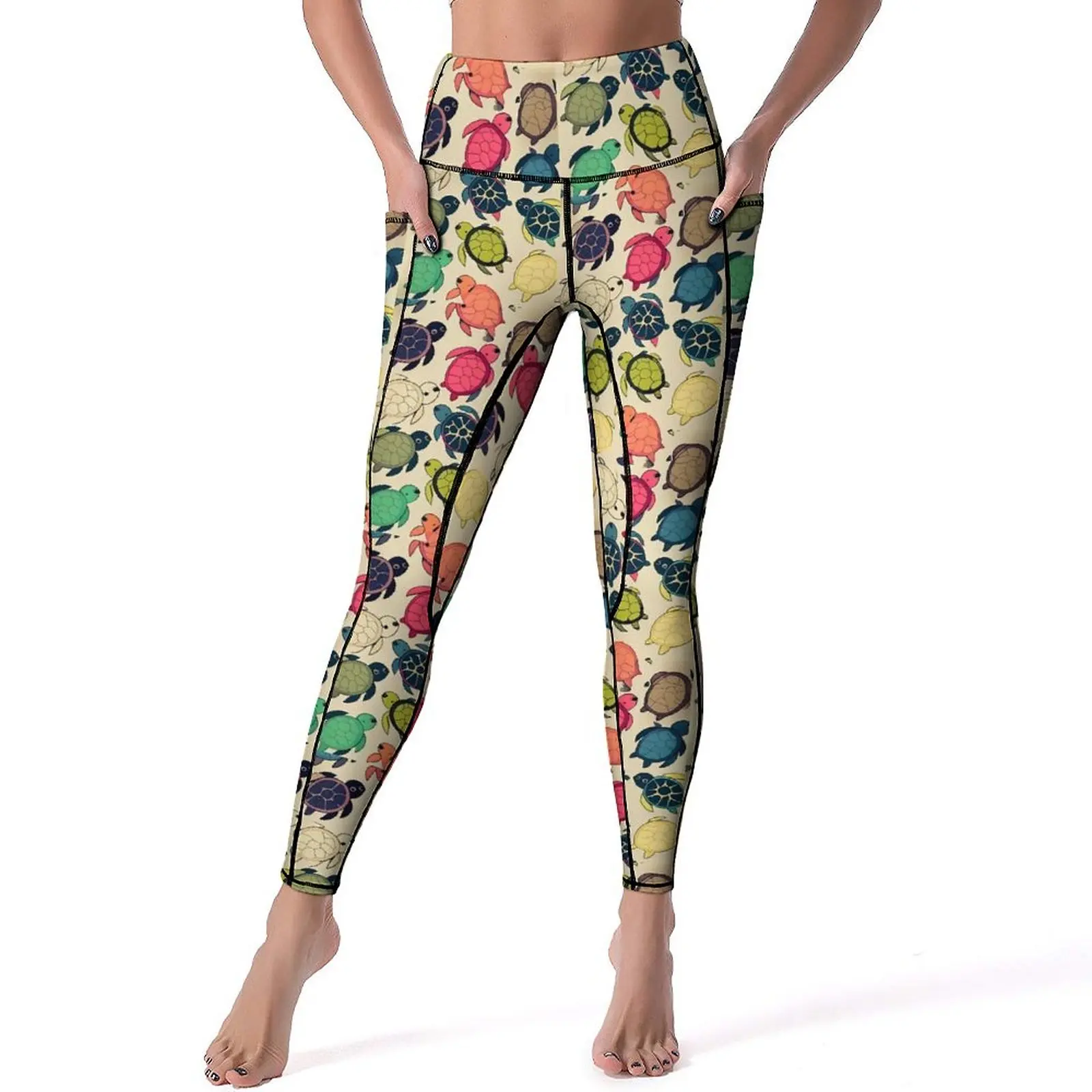 

Colorful Turtles Yoga Pants Pockets Cute Animal Leggings Sexy Push Up Fashion Yoga Sports Tights Stretchy Workout Gym Leggins