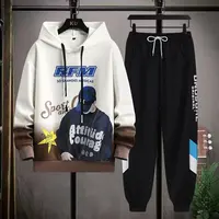 Spring Autumn Men's Suit Korean Casual Hoodie+sweatpants Two-piece Set Men Clothing Trouser+graphical Hoodies Tracksuit Men 2022 1