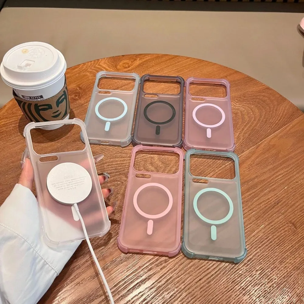 Trendy Matte Soft Frosted Clear Magnetic Shockproof Phone Case with Four-Corner Protection