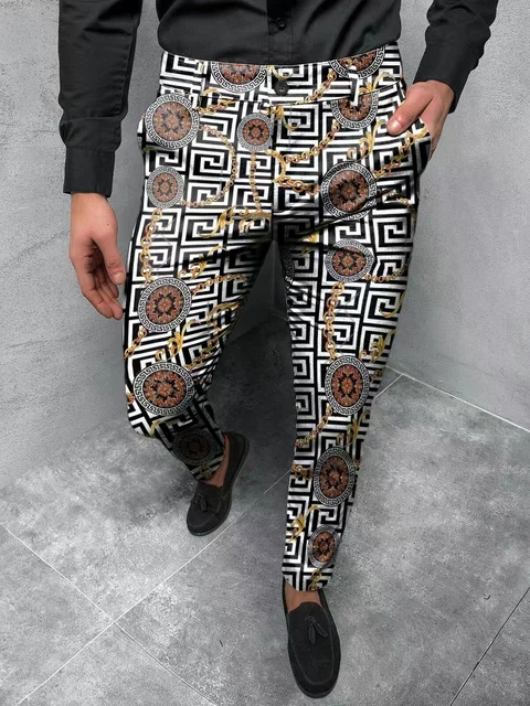 2022 NEW Men Business Casual  Trousers Retro Pattern Print Straight Long Pants Mens Spring Autumn Fashion Streetwear CK-10