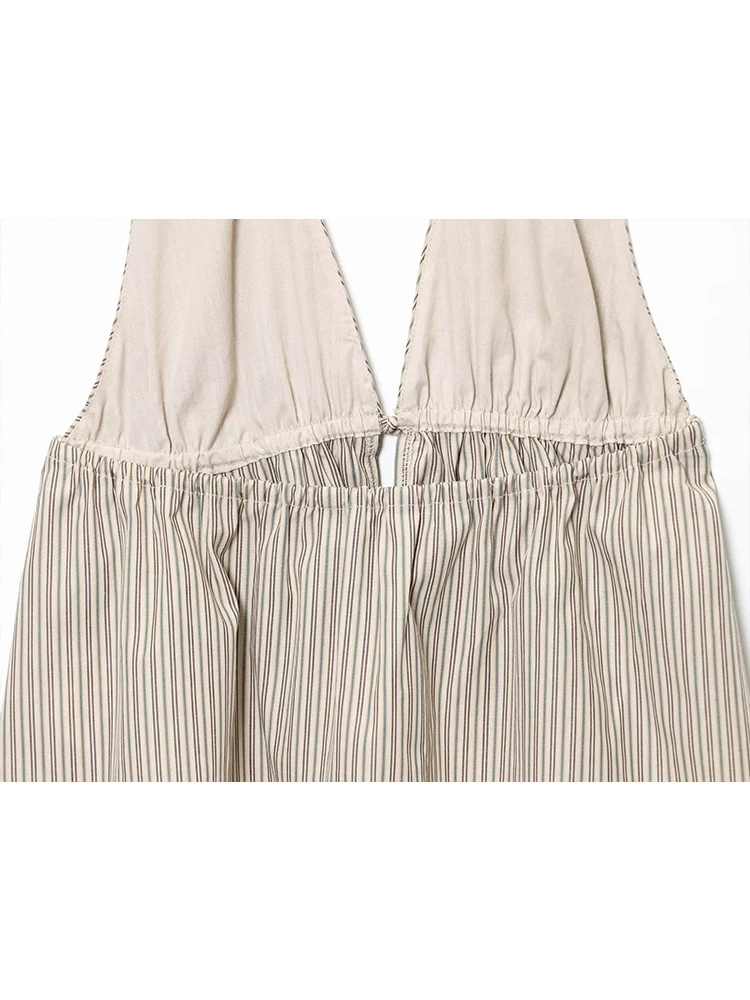 TFMLN Women Fashion Halter Tops Simple Causal Slim Fit  Vest Sexy Striped Backless Deep V-Neck Chic New Summer Halter Tops