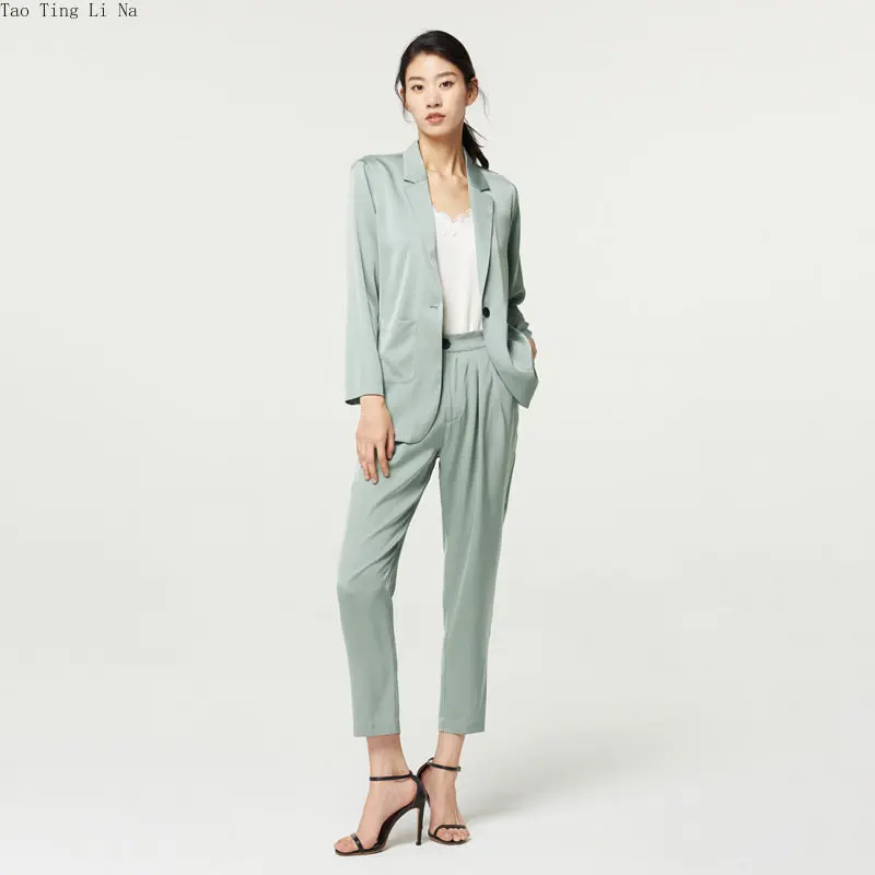 2023 New Silk Suit Women Black Long Sleeve Two Piece Mulberry Silk Suit O9